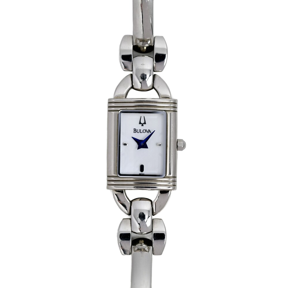Bulova Ladies Tank Bangle 96T41 MOP Dial Wrist Watch Steel Bracelet